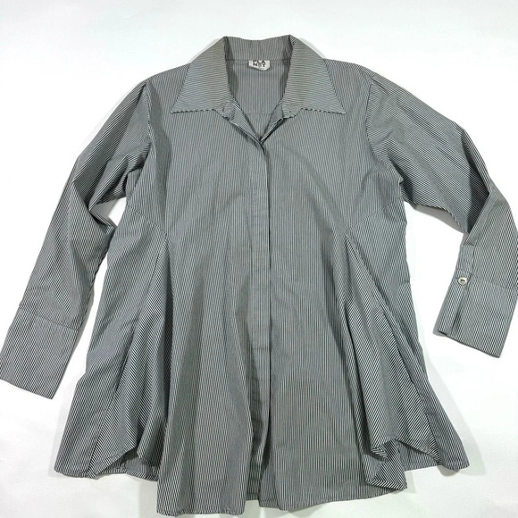 Planet Lauren G Cotton Smock Shirt Stripes Pockets - Picture 3 of 9